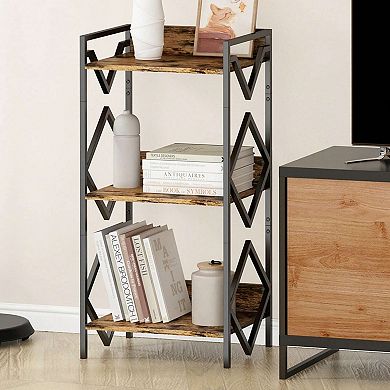 3-Tier Rustic Metal Bookshelf for Small Spaces