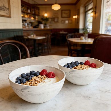 2 Pack Stoneware Bowl Grey Marble Collection