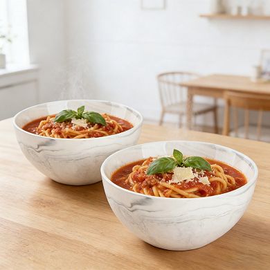 2 Pack Stoneware Bowl Grey Marble Collection