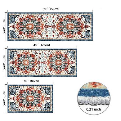 Home Essentials 3-Piece Bohemian Kitchen Rug Set with Runner