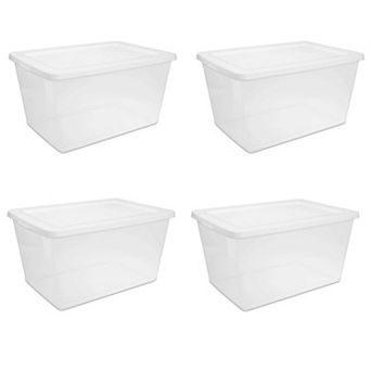 4 Pack 58-qt Clear Plastic Storage Box with Snap-On Lid