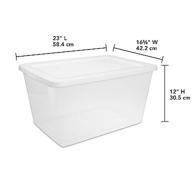 4 Pack 58 Quart Clear Plastic Storage Box with Snap-On Lid
