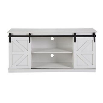 Farmhouse TV Stand and Entertainment Center with Sliding Barn Doors and Storage Cabinets
