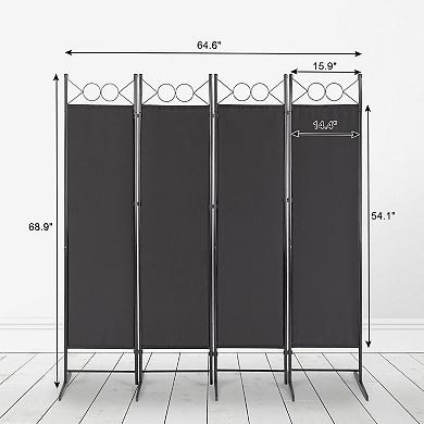 4-Fold Top With Shape Foldable Screen Polyester Cloth Carbon Steel Frame Plastic Feet