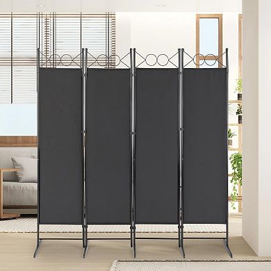 4-Fold Top With Shape Foldable Screen Polyester Cloth Carbon Steel Frame Plastic Feet