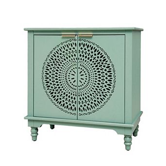 Modern Hollow-Carved 2-Door Accent Cabinet Sideboard Buffet with Adjustable Shelf Light Green