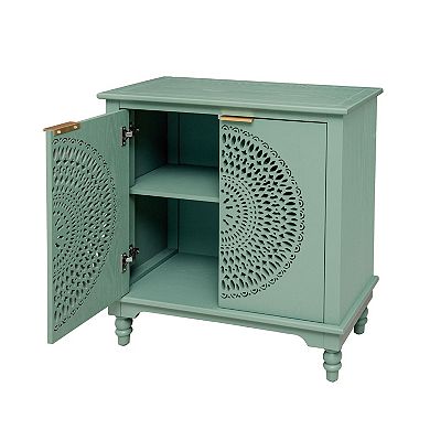 Modern Hollow-Carved 2-Door Accent Cabinet Sideboard Buffet with Adjustable Shelf Light Green