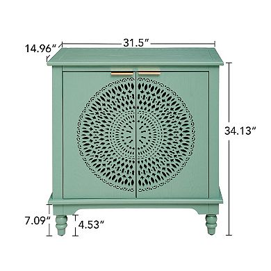 Modern Hollow-Carved 2-Door Accent Cabinet Sideboard Buffet with Adjustable Shelf Light Green