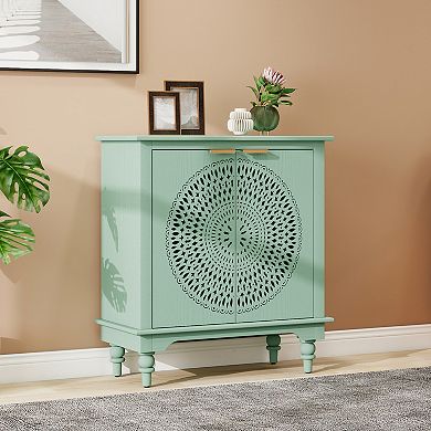 Modern Hollow-Carved 2-Door Accent Cabinet Sideboard Buffet with Adjustable Shelf Light Green