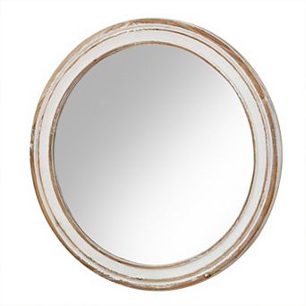 23.62 inch Round Wall Mirror for Bathroom Vanity, Antique Natural Wood and White
