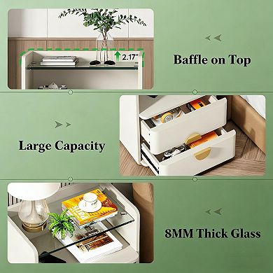 Minimalist Side Cabinet Bedside Table Nightstand with 2 Drawers and Open Shelf