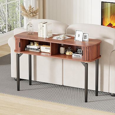 IDEALHOUSE 47" Fluted Console Table with Drawers and Sliding Door