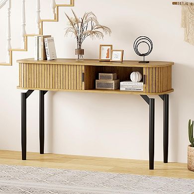 IDEALHOUSE 47" Fluted Console Table with Drawers and Sliding Door