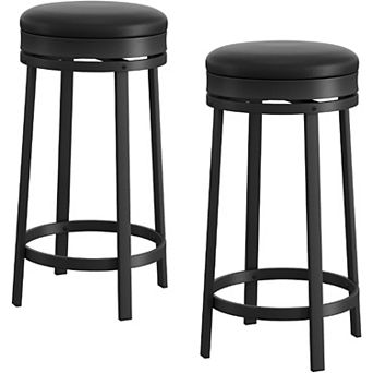 IDEALHOUSE 24 Inch Backless Swivel Bar Stools Set of 2 with Round PU Seat