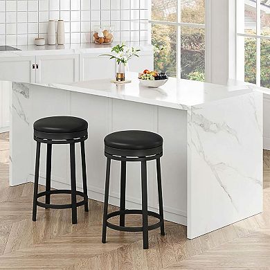 IDEALHOUSE 24 Inch Backless Swivel Bar Stools Set of 2 with Round PU Seat