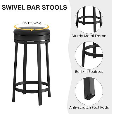IDEALHOUSE 24 Inch Backless Swivel Bar Stools Set of 2 with Round PU Seat