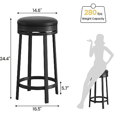 IDEALHOUSE 24 Inch Backless Swivel Bar Stools Set of 2 with Round PU Seat