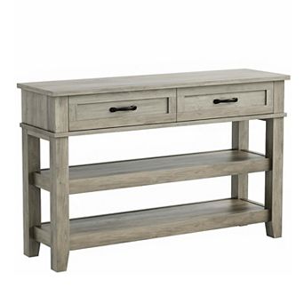IDEALHOUSE Gray Farmhouse 3 tier Console Table with 2 Drawers