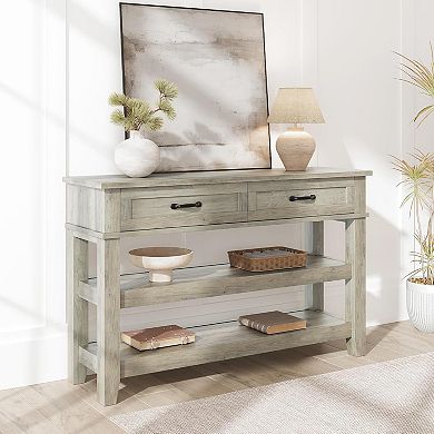IDEALHOUSE Gray Farmhouse 3-Tier Console Table with 2 Drawers