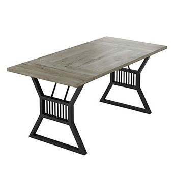 IDEALHOUSE 71 Inch Industrial Farmhouse Dining Table Gray Top Black Tube