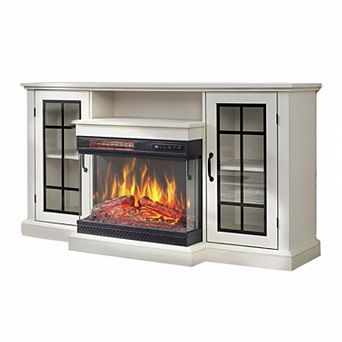 IDEALHOUSE 59 inch TV Stand with 24 inch 3-Sided Electric Fireplace, 12 Flame Colors, 750W/1500W