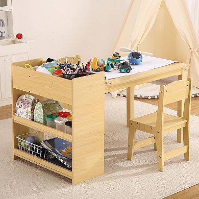 IDEALHOUSE Kids Art Table with 2 Chairs and Storage