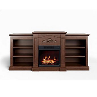 IDEALHOUSE 67 inch TV Stand with 23 inch Electric Fireplace, 12 Flame Colors, Storage Cabinets