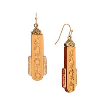 1928 Gold Tone Glass Art Deco Drop Wire Earrings
