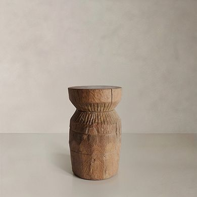 HomeRoots 19" Natural Distressed Reclaimed Wood Round Drum End Table