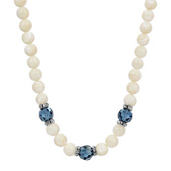 1928 Silver Tone Mother-of-Pearl & Color Crystal Bead Strand Necklace