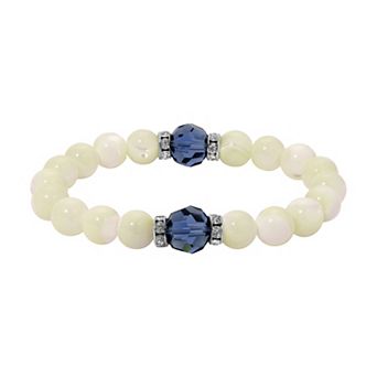 1928 Silver Tone Mother-of-Pearl Color Crystal Stretch Bracelet