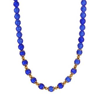 1928 Gold Tone Faceted Color Bead Strand Necklace