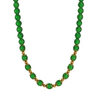 1928 Gold Tone Faceted Color Bead Strand Necklace