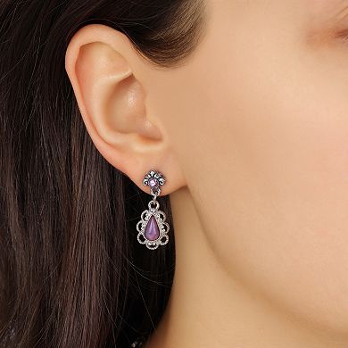 1928 Silver Tone Purple Teardrop Post Earrings