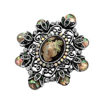 1928 Pewter Tone Multi-Color Oval Pin