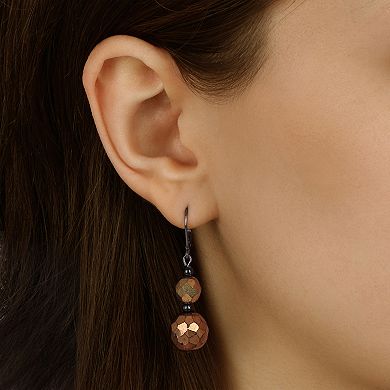1928 Jet Tone Faceted Bead Drop Earrings