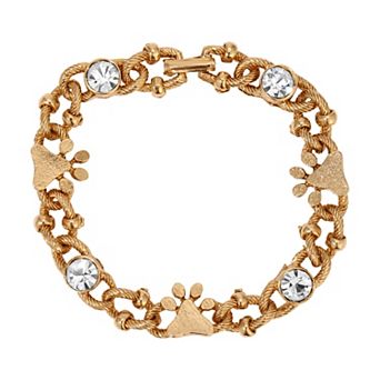 1928 Gold Tone Clear Crystal & Paws Bracelet