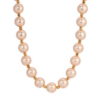 1928 Gold Tone Peach Simulated Pearl Beaded Necklace