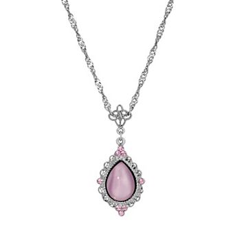 1928 Silver Tone Purple Moonstone Teardrop Necklace