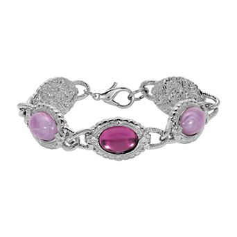 1928 Silver Tone Oval Purple Simulated Stone Bracelet