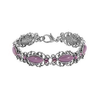 1928 Silver Tone Oval Purple Moonstone Bracelet
