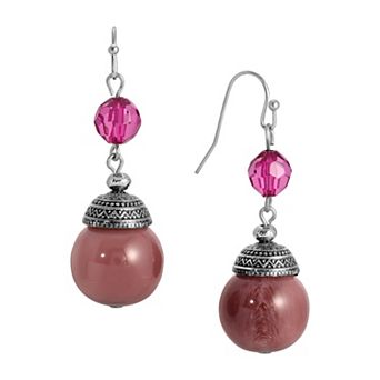 1928 Silver Tone Purple Double Drop Earrings