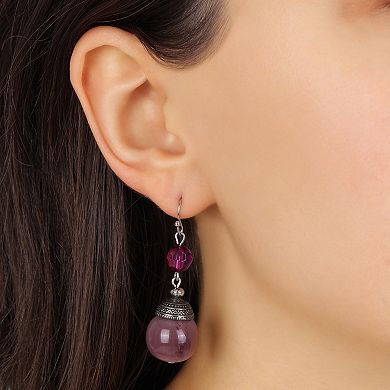 1928 Silver Tone Purple Double Drop Earrings
