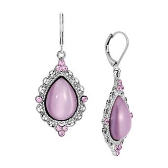 1928 Silver Tone Purple Moonstone Teardrop Earrings