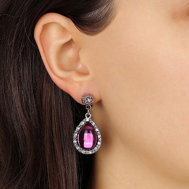 1928 Silver Tone Purple Teardrop Clip-On Earrings