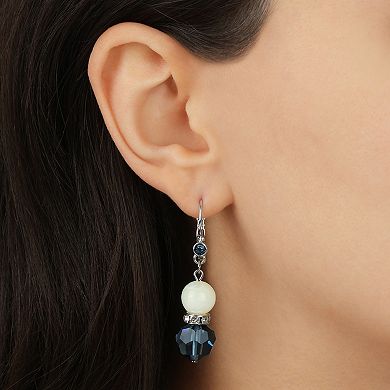 1928 Silver Tone Mother-of-Pearl & Blue Bead Drop Earrings