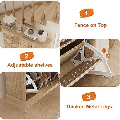 Shoe Cabinet with 2 Flip Drawers,1 Top Drawer, Freestanding Shoe Organizer Storage Cabinet