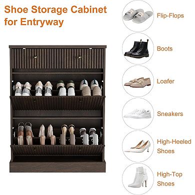 Shoe Cabinet with 2 Flip Drawers,1 Top Drawer, Freestanding Shoe Organizer Storage Cabinet