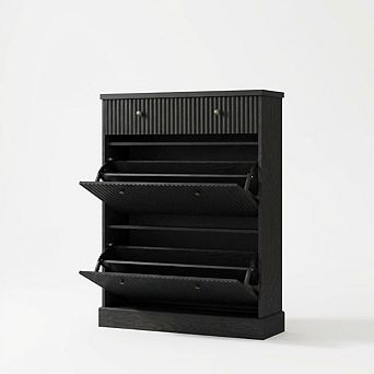 Shoe Cabinet with 2 Flip Drawers,1 Top Drawer, Freestanding Shoe Organizer Storage Cabinet