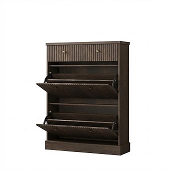 Shoe Cabinet with 2 Flip Drawers,1 Top Drawer, Freestanding Shoe Organizer Storage Cabinet